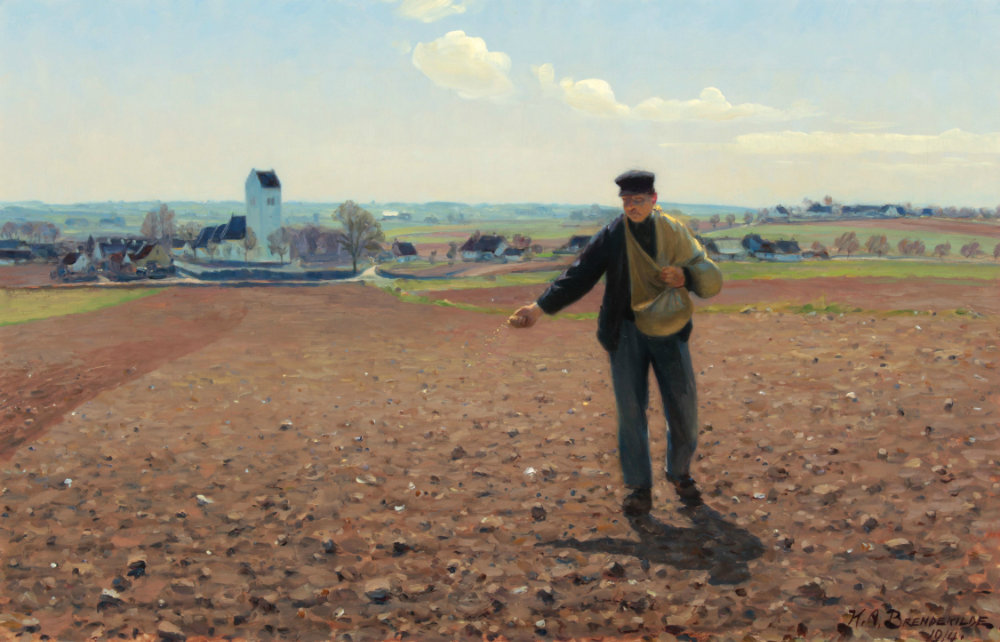 A Sower of the Field on a Sunny Spring Day at Brendekilde Church by H.A. Brendekilde