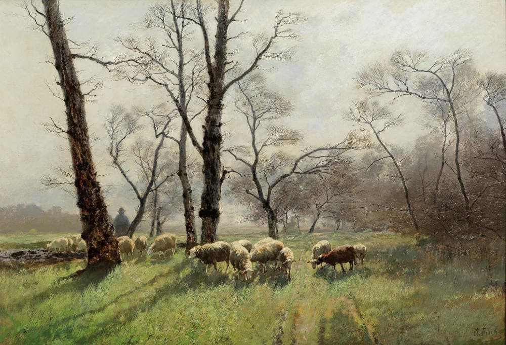 August Fink (1872–1916), Shepherd with His Flock in the Evening Light